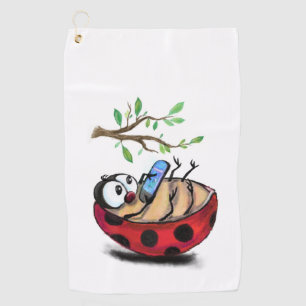 Happy Little Ladybug with Phone - Cartoon Drawing Golf Towel