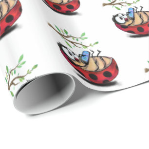 Happy Little Ladybugs with Phone - Cartoon Drawing Wrapping Paper