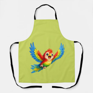 Happy Little Parrot Cartoon Art for Kids and Bird Apron