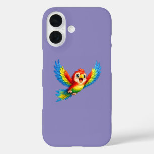 Happy Little Parrot Cartoon Art for Kids and Bird iPhone 16 Case