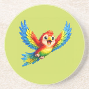 Happy Little Parrot Cartoon Art for Kids and Bird Coaster