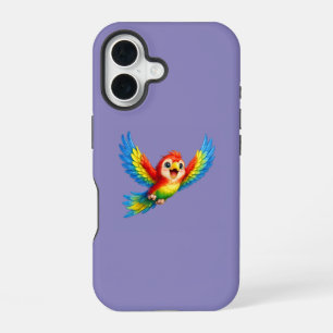 Happy Little Parrot Cartoon Art for Kids and Bird iPhone 16 Case