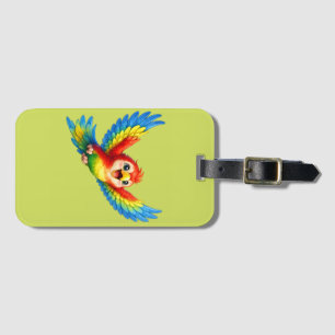 Happy Little Parrot Cartoon Art for Kids and Bird  Luggage Tag