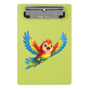 Happy Little Parrot Cartoon Art for Kids and Bird Mini Clipboard