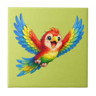 Happy Little Parrot Cartoon Art for Kids and Bird  Tile