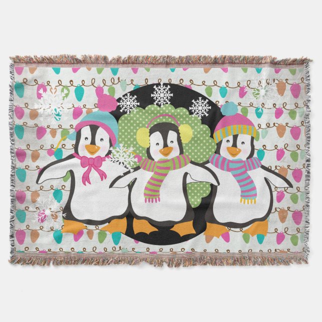Happy Little Penguins Holiday Throw Blanket (Front)