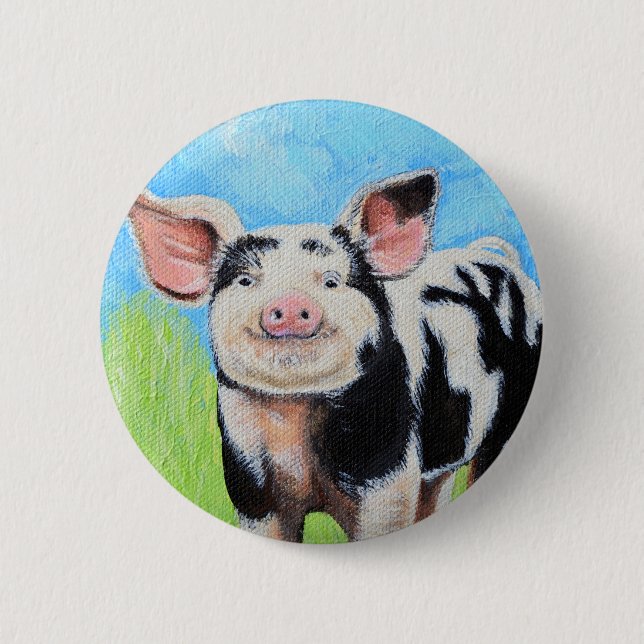 Happy Little Pig Painting 6 Cm Round Badge (Front)