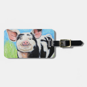 Happy Little Pig Painting Luggage Tag