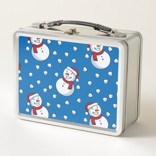 Happy Little Snowmen in Scarves and Hats Metal Lunch Box (Front)