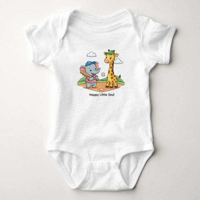 Happy Little Soul – Cute Baseball Friends Kids Baby Bodysuit (Front)