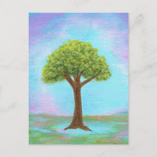 Happy Little Tree Whimsical Landscape Art Blue Postcard