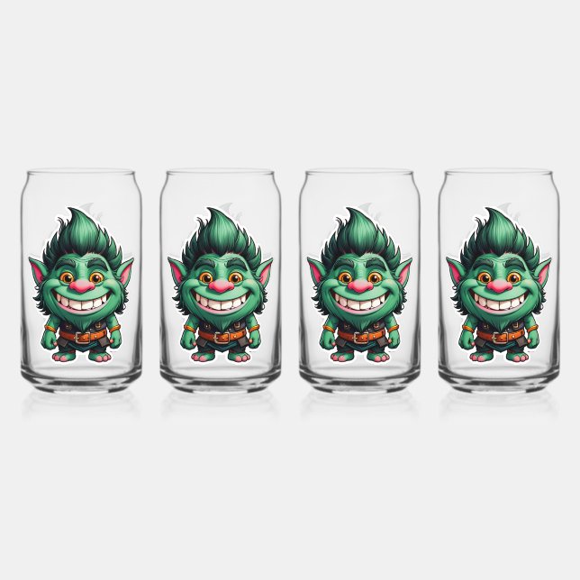 Happy Little Troll Chibi illustration Can Glass (Front)