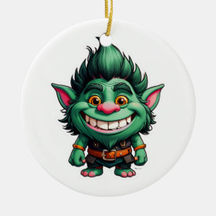 Happy Little Troll Chibi illustration Ceramic Tree Decoration