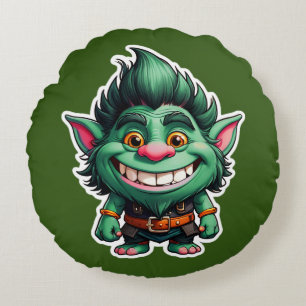 Happy Little Troll Chibi illustration Round Cushion
