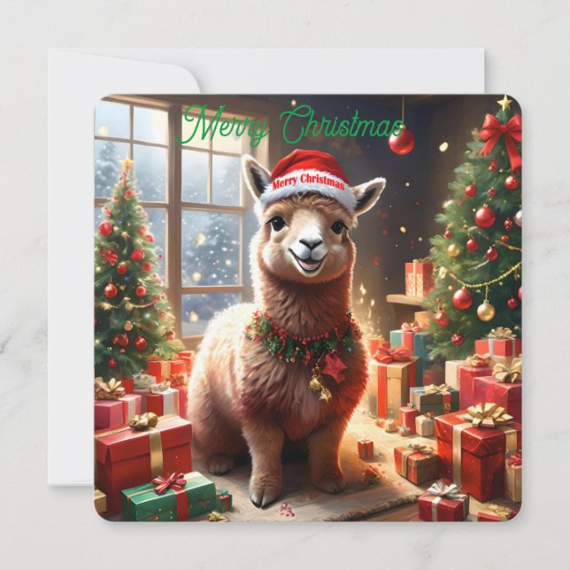 Happy Llama Christmas, Flat Christmas Card (Front)