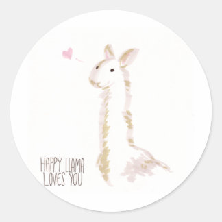 Happy Llama Loves You Classic Round Sticker