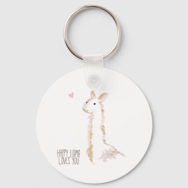 Happy Llama Loves You Key Ring (Front)