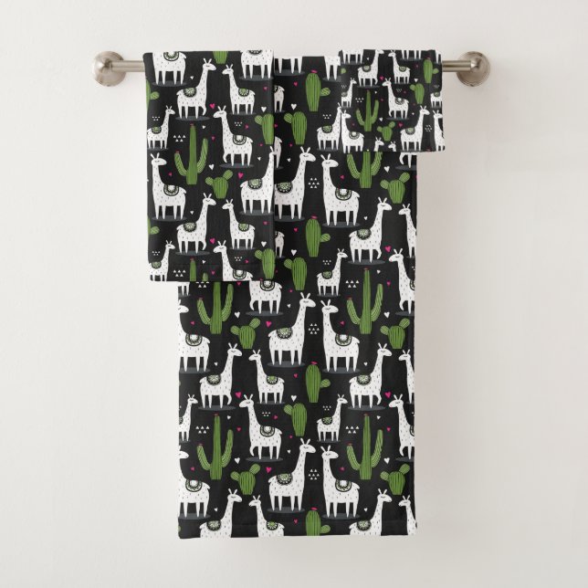Happy Llama Pattern Bath Towel Set (Insitu)