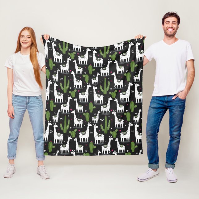 Happy Llama Pattern Fleece Blanket (In Situ)