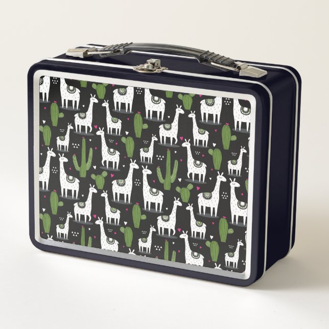 Happy Llama Pattern Metal Lunch Box (Front)