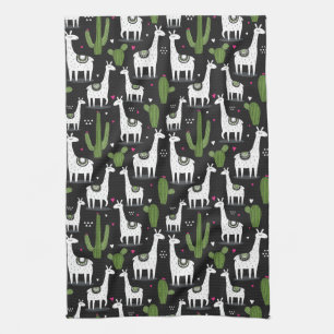Happy Llama Pattern Tea Towel