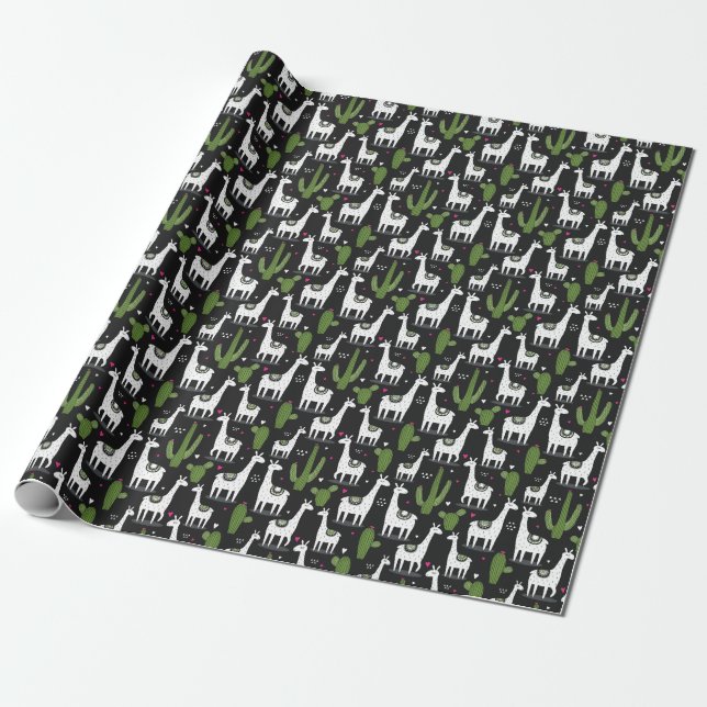 Happy Llama Pattern Wrapping Paper (Unrolled)