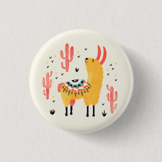 Happy llama with cactus 3 cm round badge