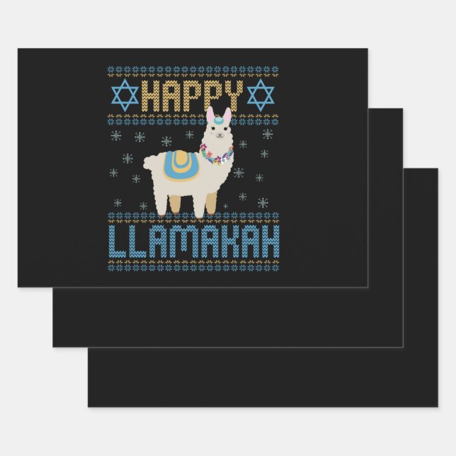 Happy LLamakah Funny Jewish Hanukkah LLama Gift Wrapping Paper Sheet (Set)