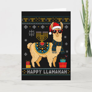 Happy Llamakah Funny Ugly Hanukkah Sweater Llama P Card