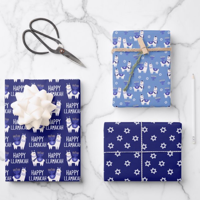 Happy Llamakah Hanukkah Wrapping Paper Sheet (Front)