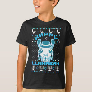 Happy Llamakah Jewish Llama Hanukkah Ugly Christma T-Shirt