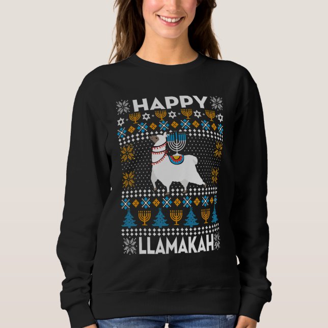 Happy Llamakah  Llama  Hanukkah Ugly Sweater (Front)