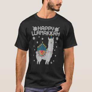 Happy Llamakkah Cute Llama Menorah Ugly Hanukkah S T-Shirt