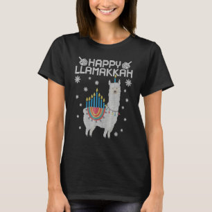 Happy Llamakkah Cute Llama Menorah Ugly Hanukkah S T-Shirt