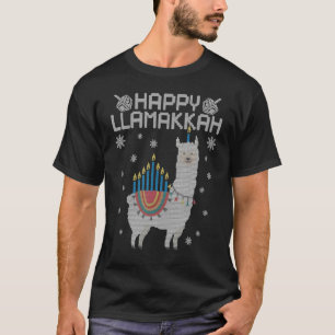 Happy Llamakkah Cute Llama Menorah Ugly Hanukkah S T-Shirt
