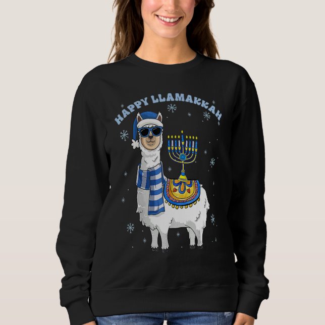 Happy Llamakkah Hanukkah Llama Chanukah Alpaca Gir Sweatshirt (Front)