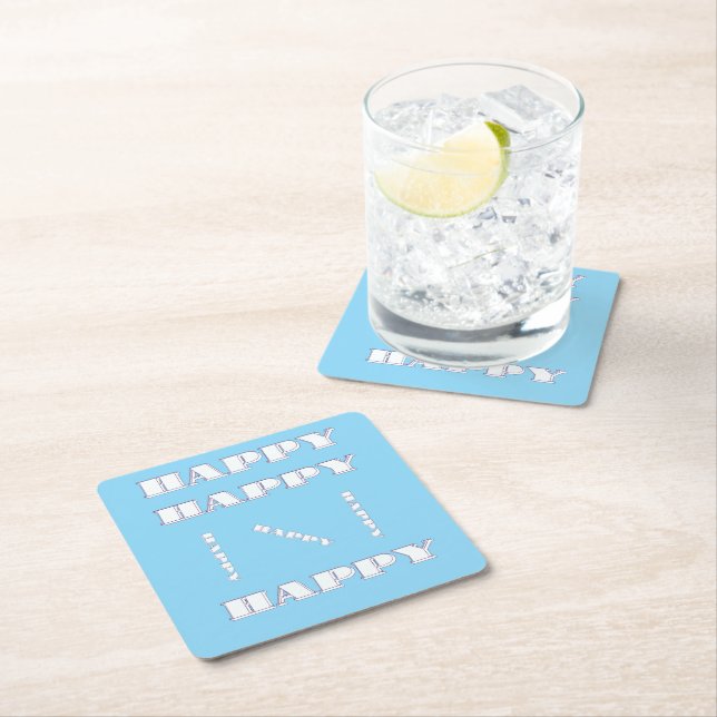 HAPPY Logo Sky Blue  Square Paper Coaster (Insitu)