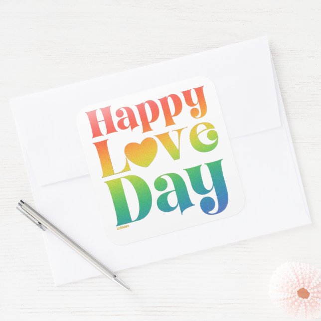 HAPPY LOVE DAY rainbow gradient colour valentine   Square Sticker (Envelope)