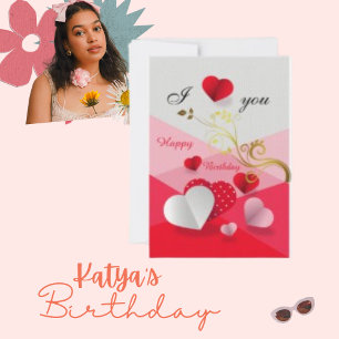 Happy Love  Heart, Flashy Birthday Greeting Card