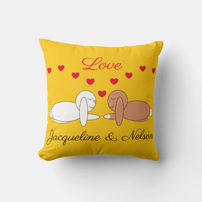 Happy, Loving Rabbits:  Yellow Cushion (Front)