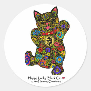Happy Lucky Black Cat Sticker
