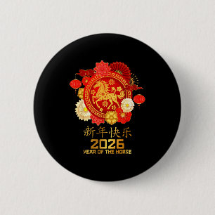 Happy Lunar Chinese New Year 2026 Year Of The Hors 6 Cm Round Badge