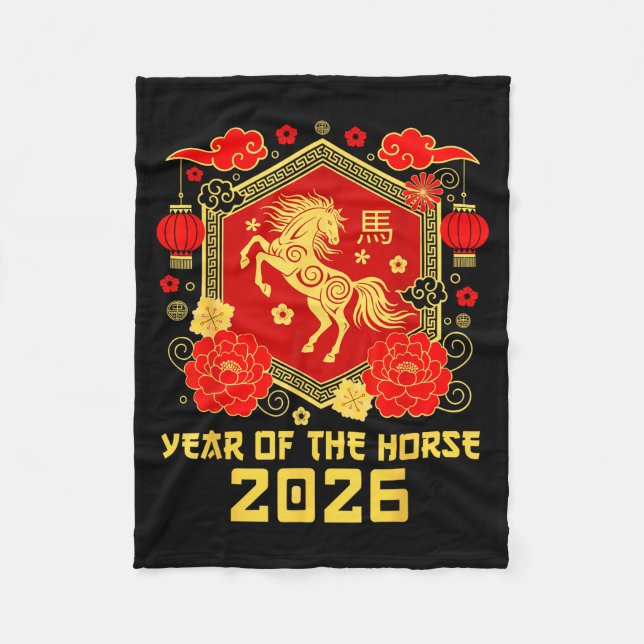 Happy Lunar Chinese New Year Of The Horse 2026 Zod Fleece Blanket (Front)
