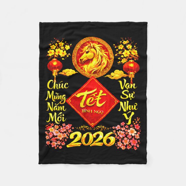 Happy Lunar New Year 2026 Year Of The Horse Tet Ng Fleece Blanket (Front)