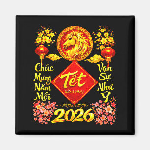 Happy Lunar New Year 2026 Year Of The Horse Tet Ng Magnet