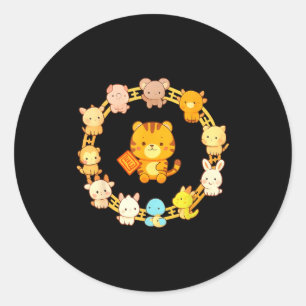 Happy Lunar New Year Animals 12 Chinese Zodiac Sig Classic Round Sticker