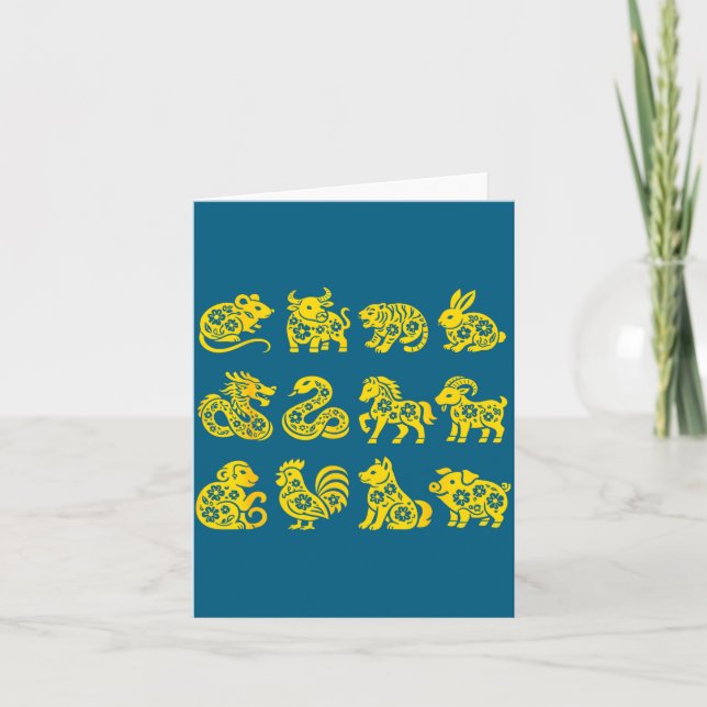 Happy Lunar New Year Animals Graphic Art Card (Front)