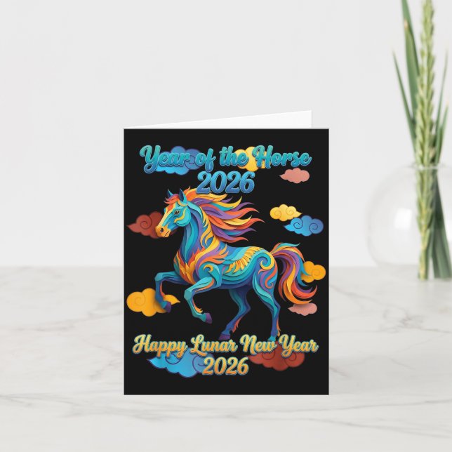 Happy Lunar New Year Colorful Horse  Card (Front)