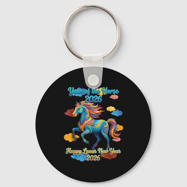Happy Lunar New Year Colorful Horse  Key Ring (Front)