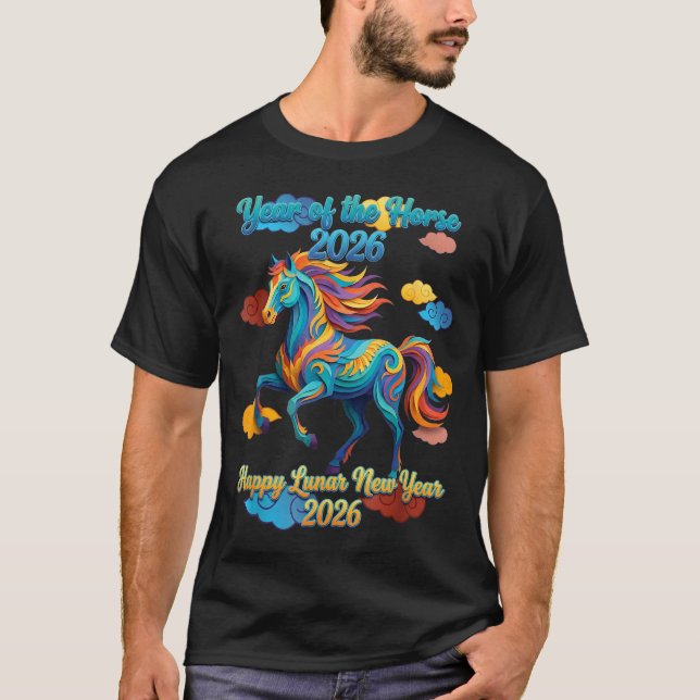 Happy Lunar New Year Colorful Horse  T-Shirt (Front)